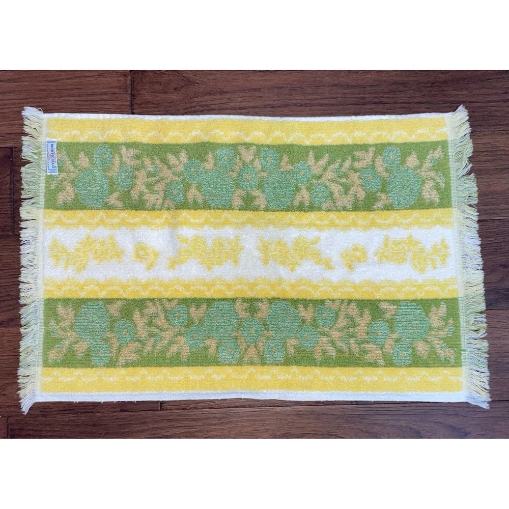 Vintage Cannon Monticello Hand Towel Fringe Yellow Floral Retro MCM‎ Floral